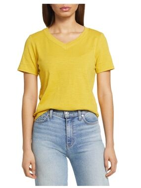 NWOT $78 Eileen Fisher Organic Cotton V-Neck T-Shirt in LEMON DROP - size XS!